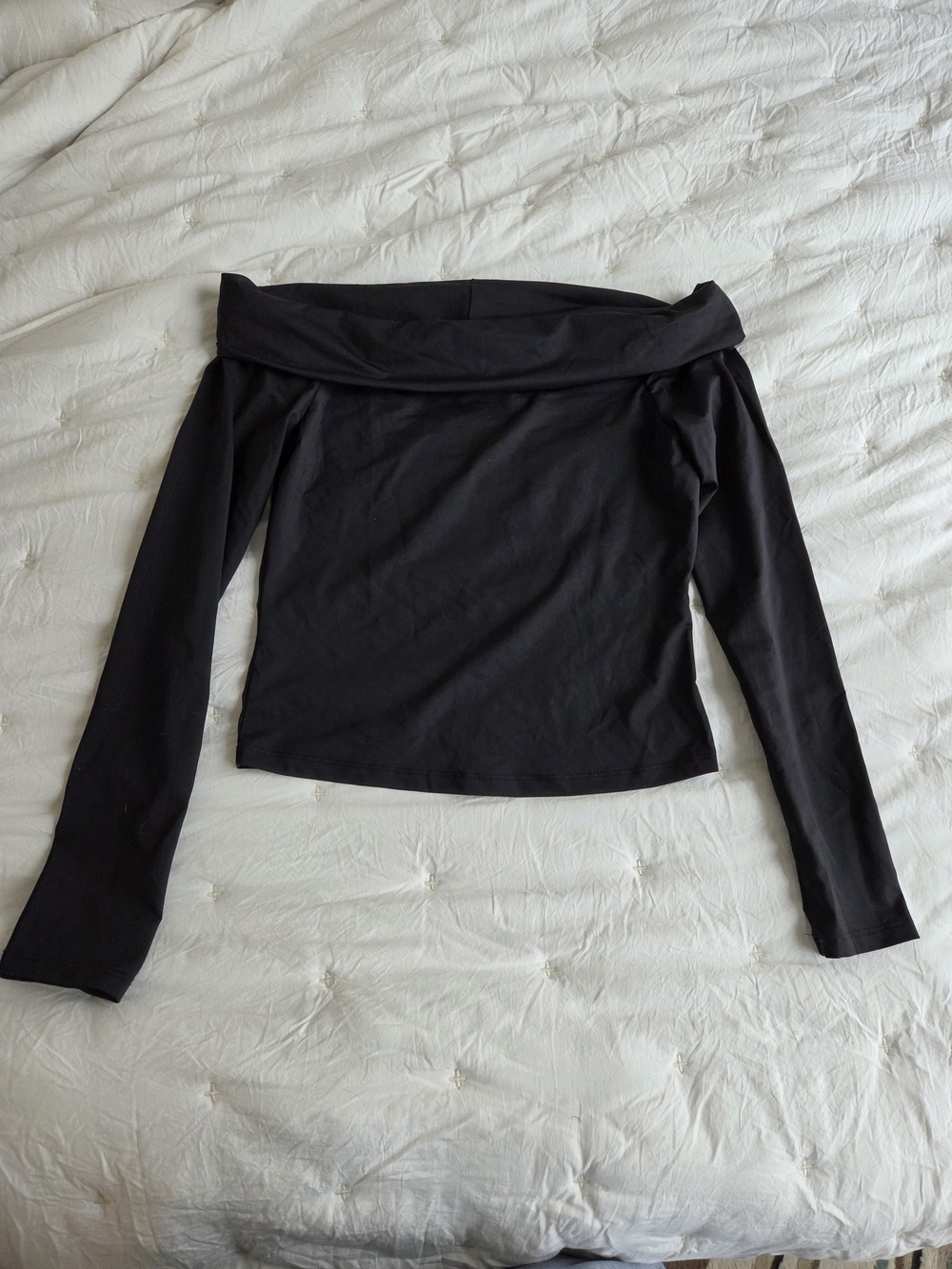 Off-the-Shoulder Long Sleeve Top - Black